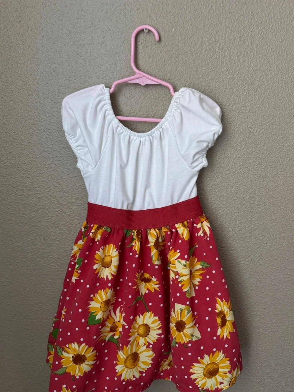 Girls White Top Red Sunflower Skirt Dress with Bow